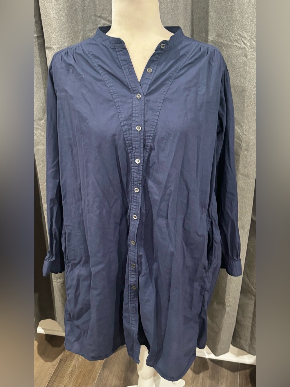 Xirena Shirt Dress Small Navy Blue Cotton Long Sleeve Coastal Quiet Luxury